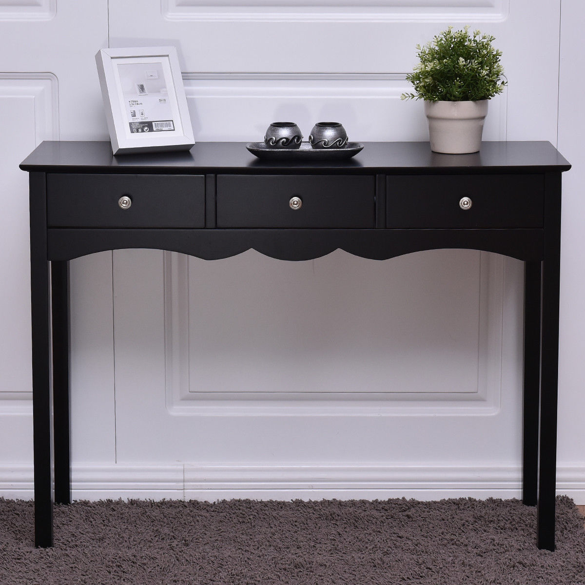 Elegant 3-Drawer Console Table for Entryway, Hallway, or Living Room – Black Finish