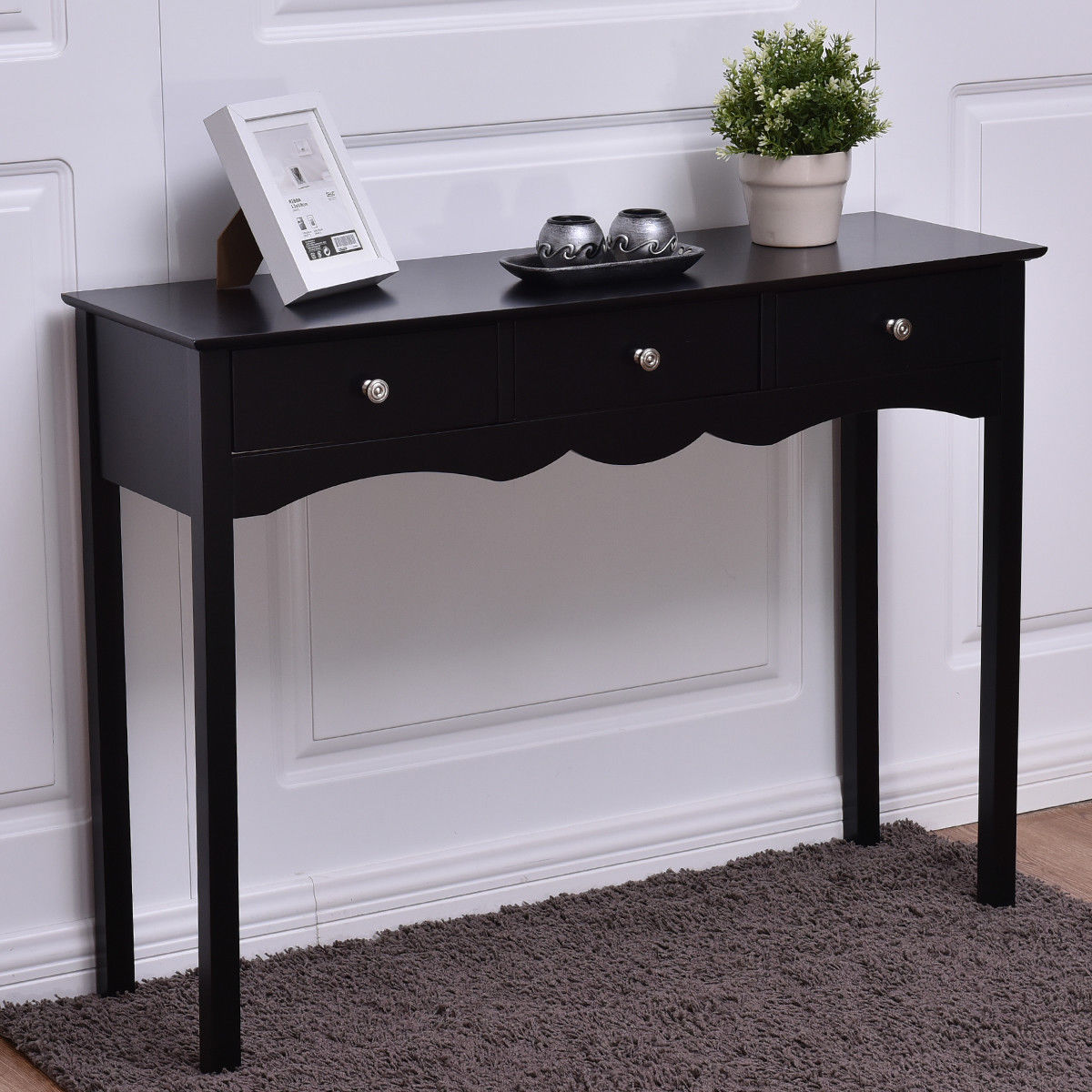 Elegant 3-Drawer Console Table for Entryway, Hallway, or Living Room – Black Finish