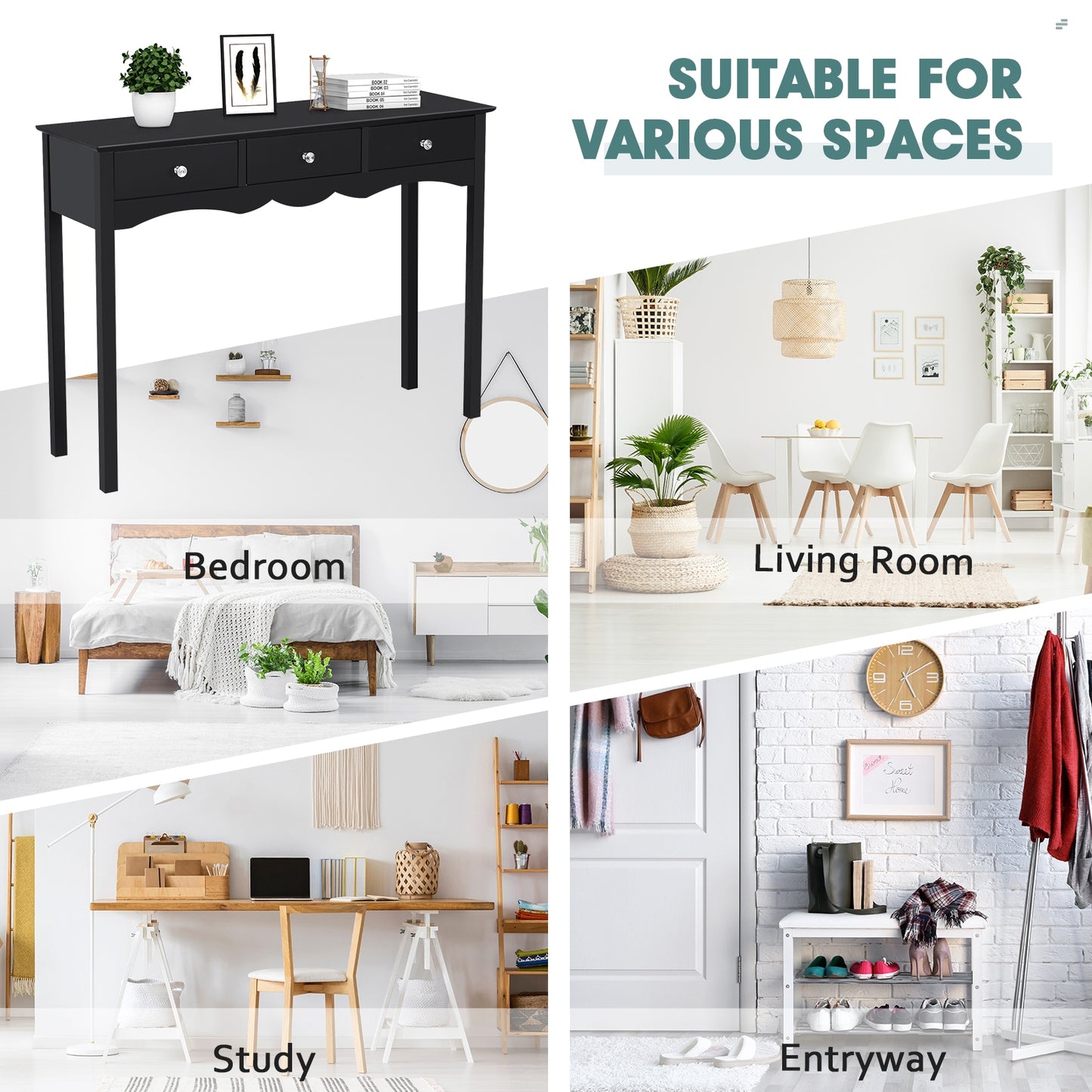 Elegant 3-Drawer Console Table for Entryway, Hallway, or Living Room – Black Finish