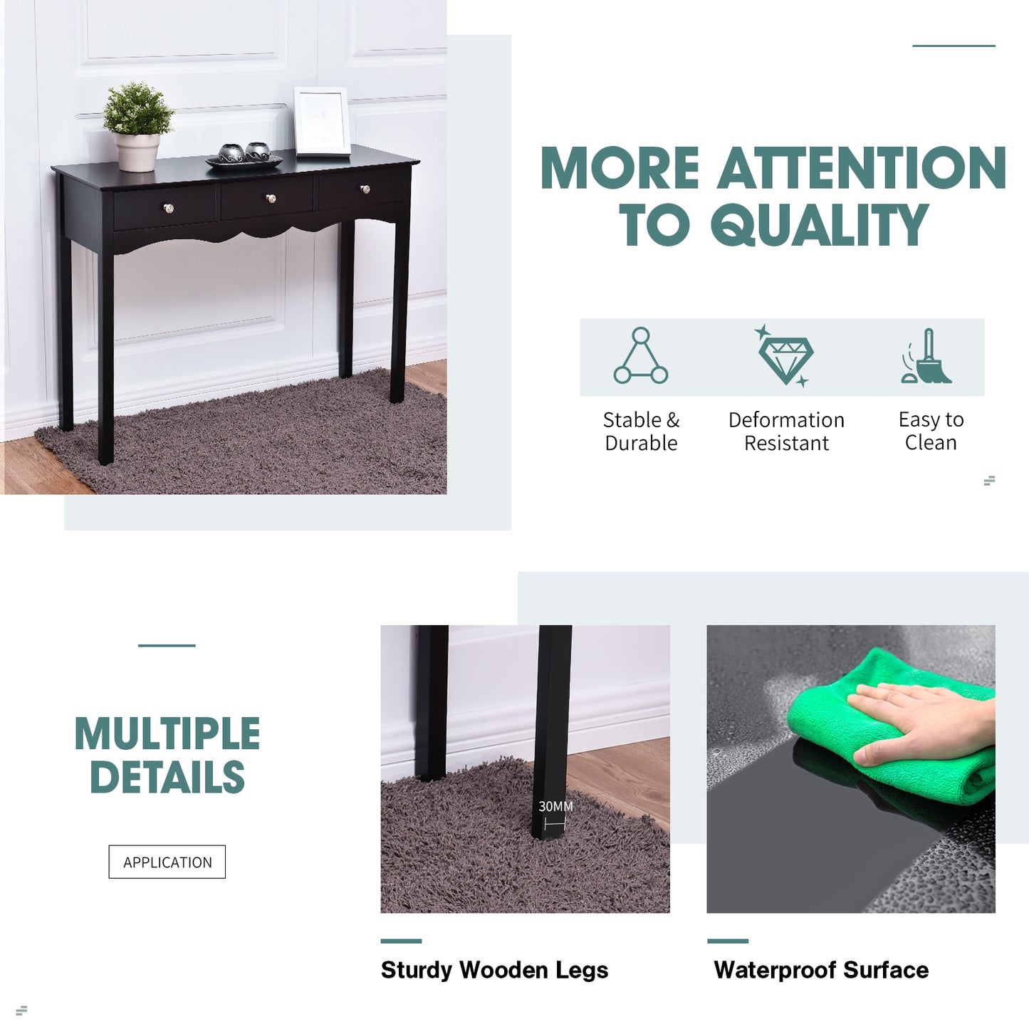 Elegant 3-Drawer Console Table for Entryway, Hallway, or Living Room – Black Finish