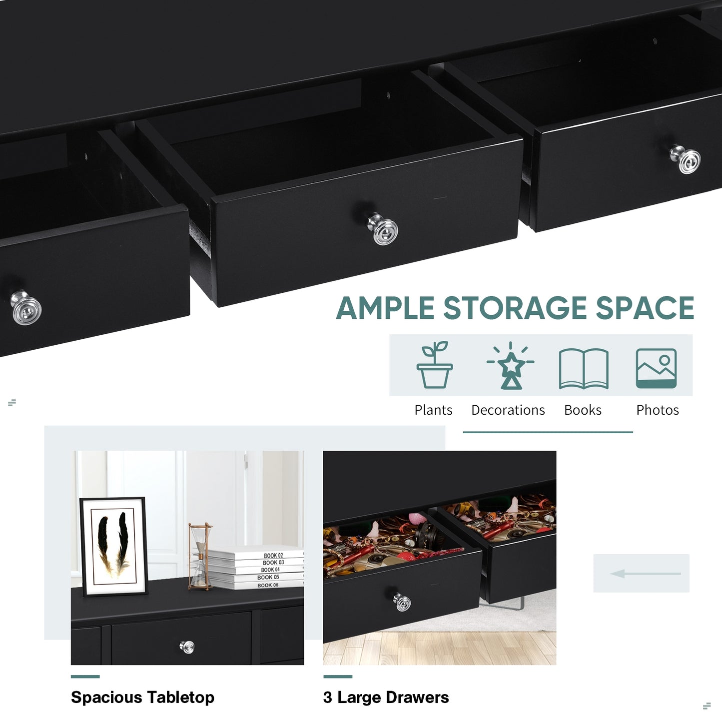 Elegant 3-Drawer Console Table for Entryway, Hallway, or Living Room – Black Finish