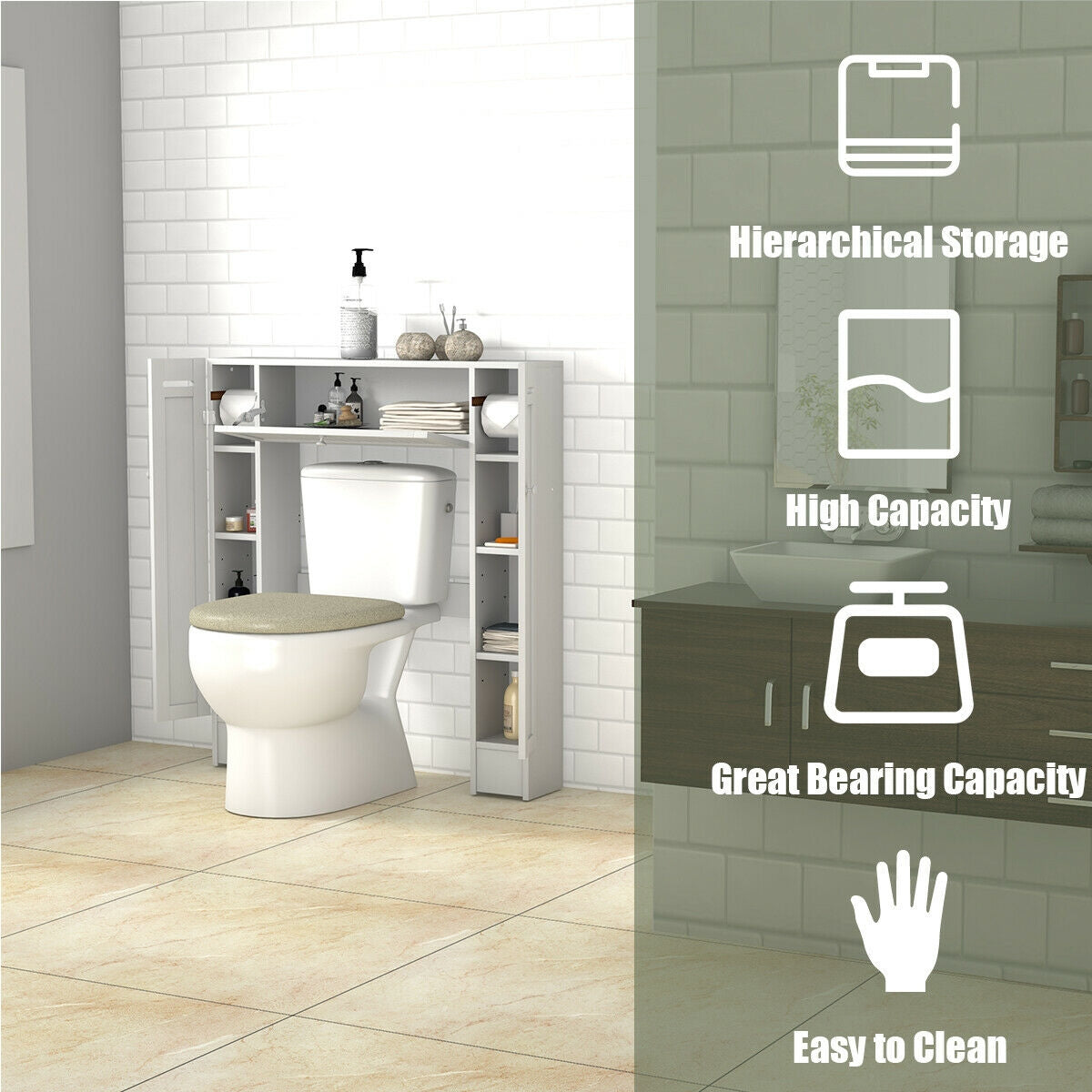 Over-the-Toilet Wooden Storage Cabinet