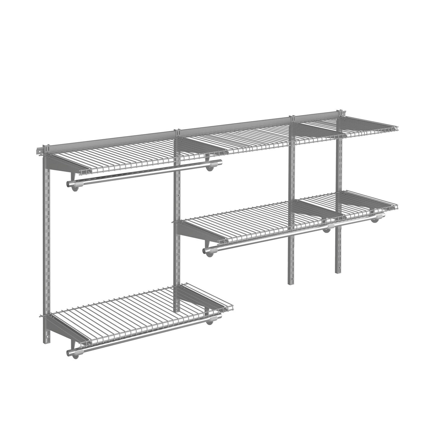 Adjustable Wall-Mounted Closet Organizer Kit with Shelves and Hanging Rods for 3 to 5 Ft Spaces – Grey