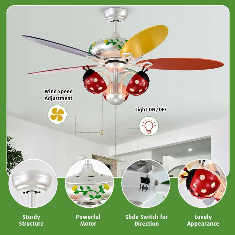 52 Inch Beetle Ceiling Fan for Kids with Colorful Blades & Pull Chain Control
