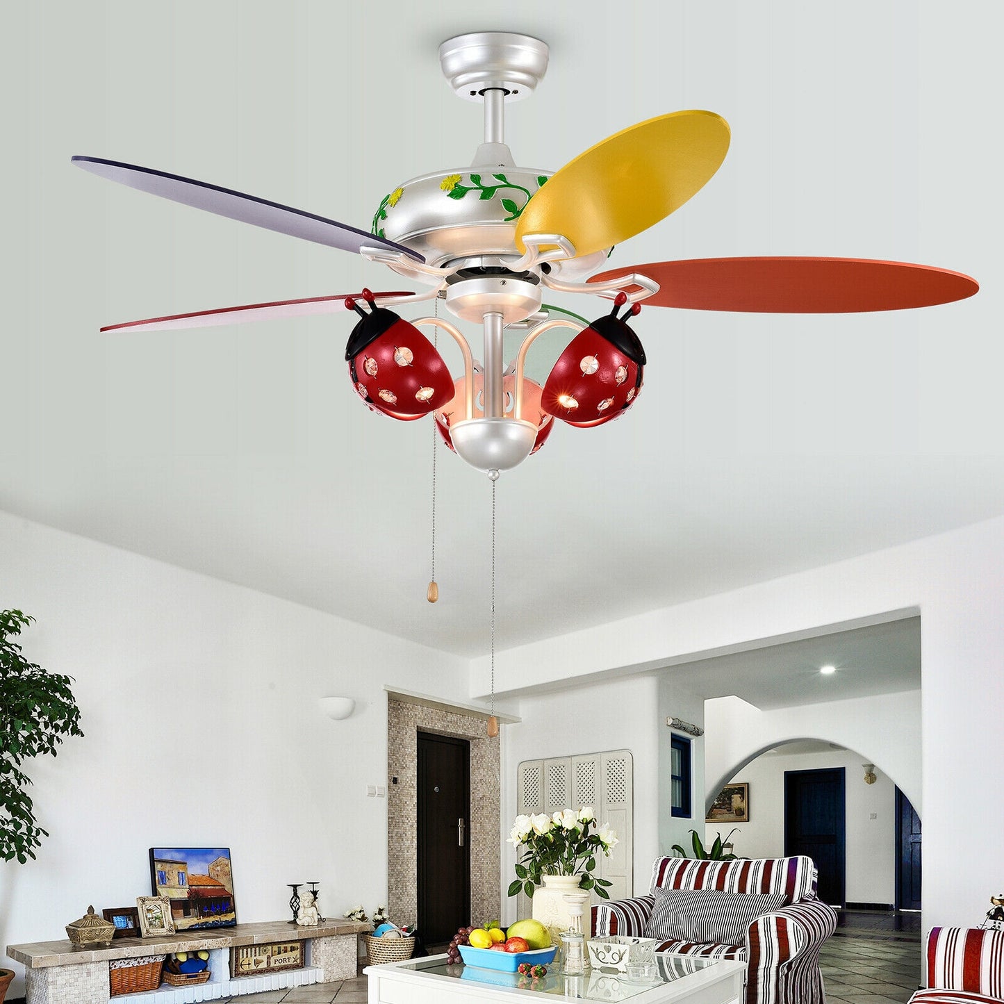 52 Inch Beetle Ceiling Fan for Kids with Colorful Blades & Pull Chain Control
