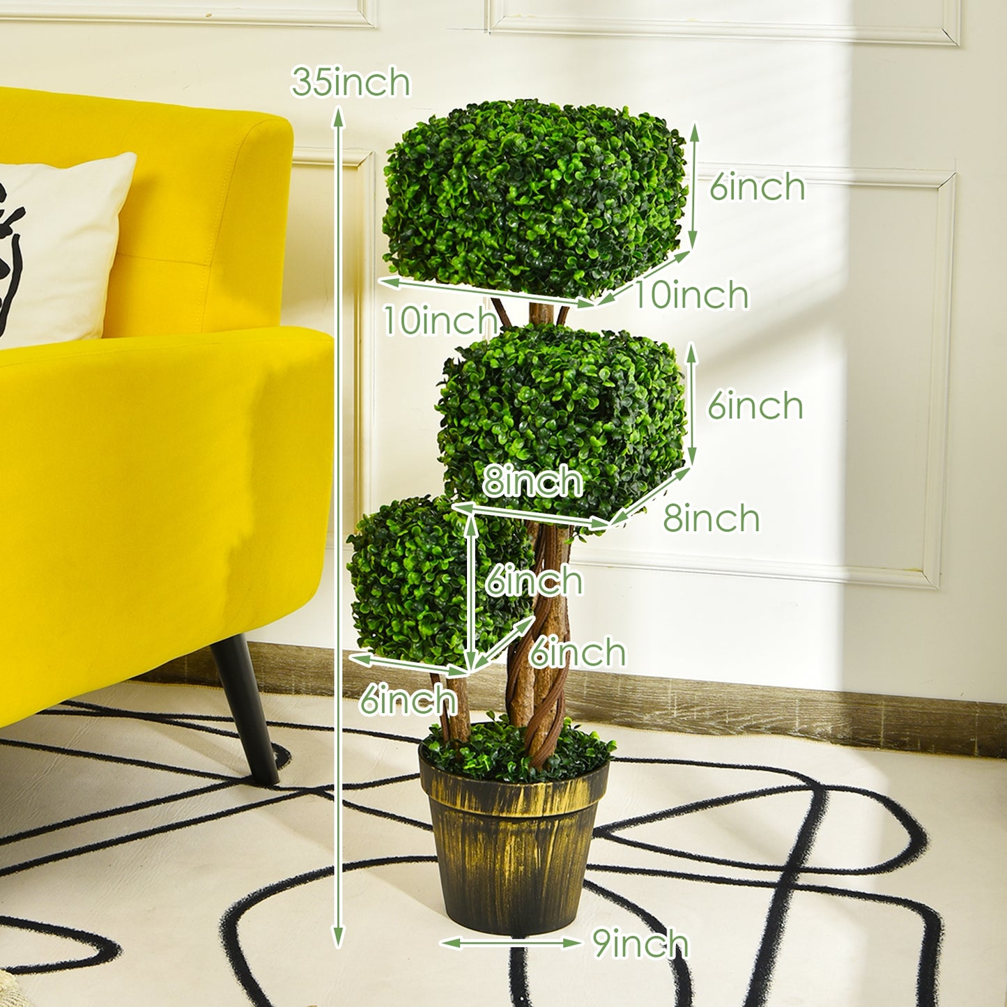 36 Inch Realistic Artificial Boxwood Topiary Tree – UV Protected for Indoor & Outdoor Decor