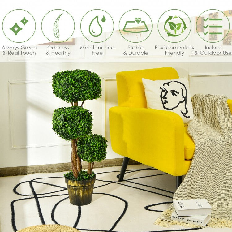 36 Inch Realistic Artificial Boxwood Topiary Tree – UV Protected for Indoor & Outdoor Decor