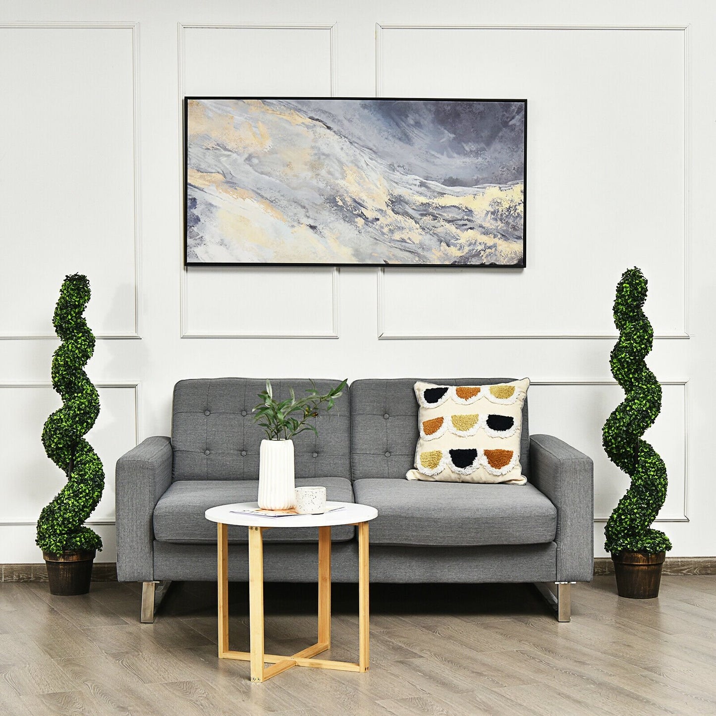 Set of 2 – 4ft Artificial Spiral Boxwood Topiary Trees for Indoor/Outdoor Spaces