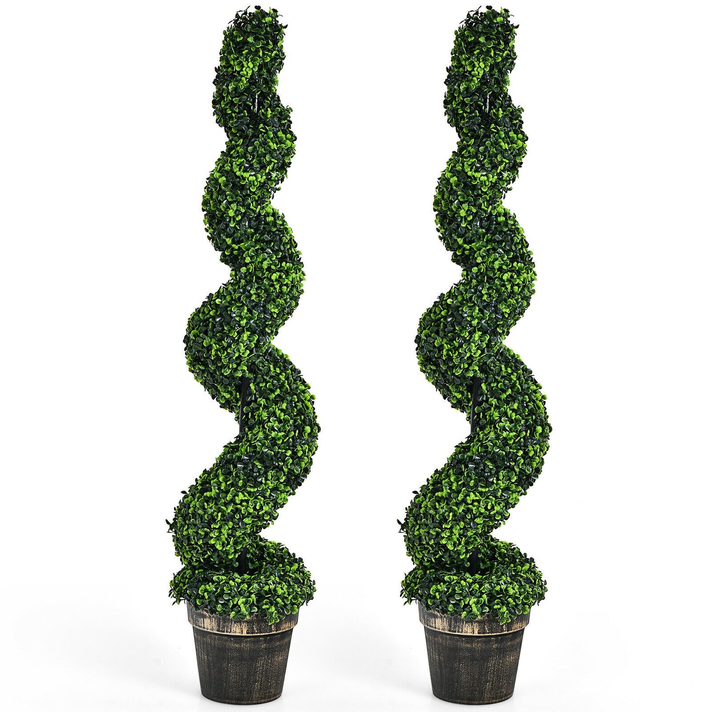 Set of 2 – 4ft Artificial Spiral Boxwood Topiary Trees for Indoor/Outdoor Spaces