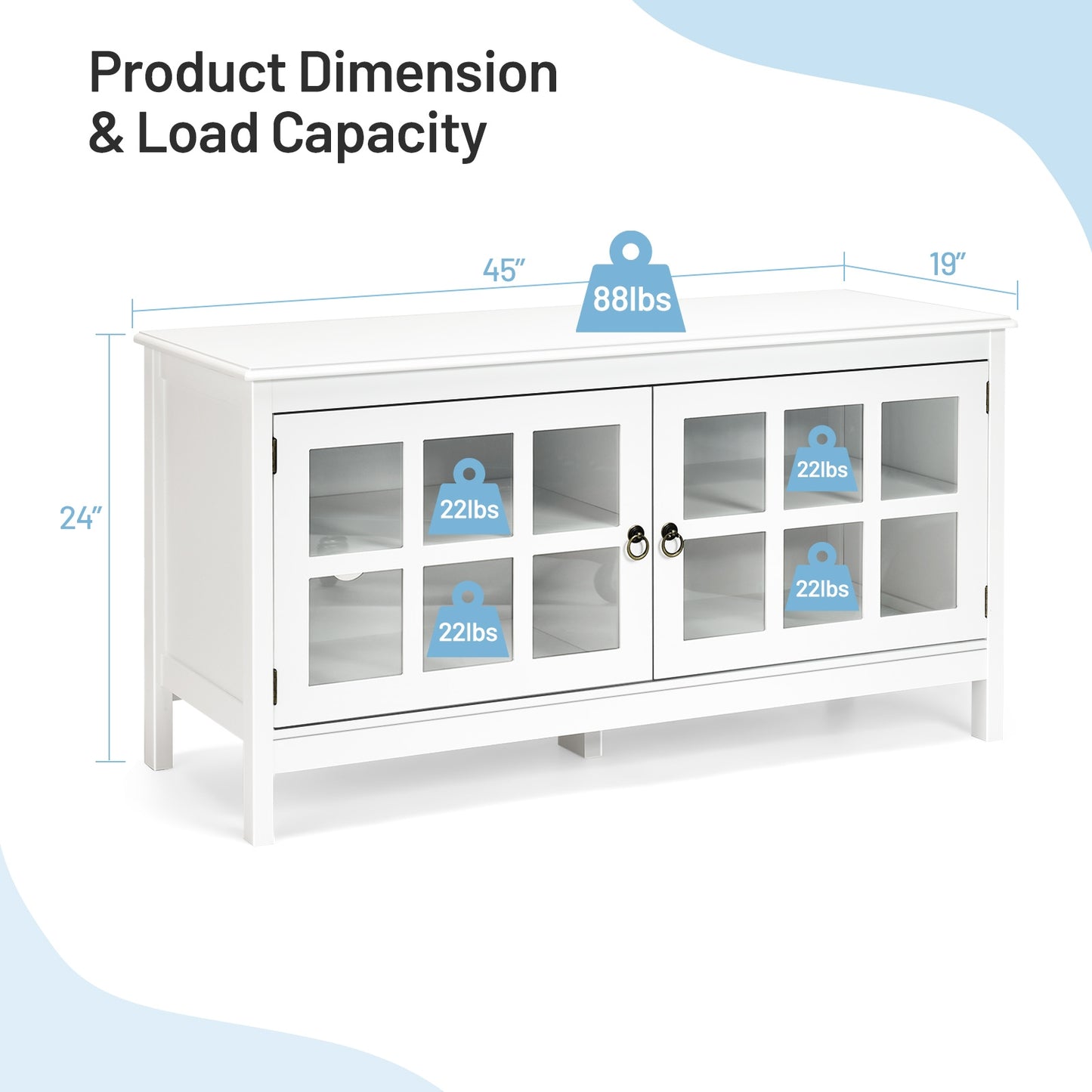 Wooden TV Stand with Cabinets and Open Shelves for TVs up to 50 Inches - White