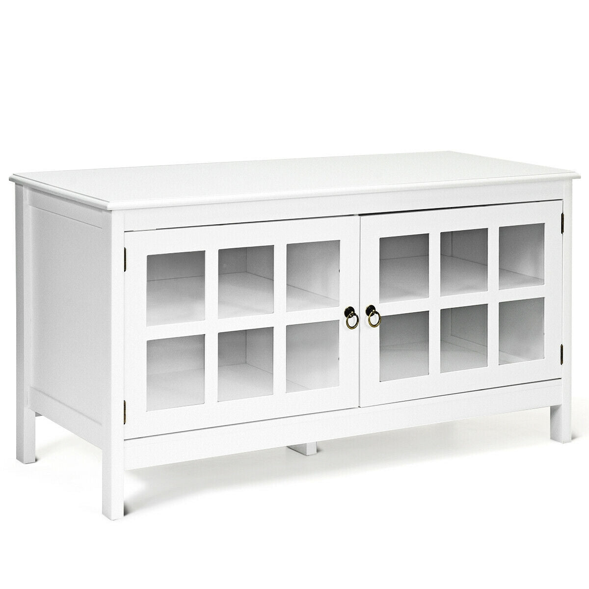 Wooden TV Stand with Cabinets and Open Shelves for TVs up to 50 Inches - White
