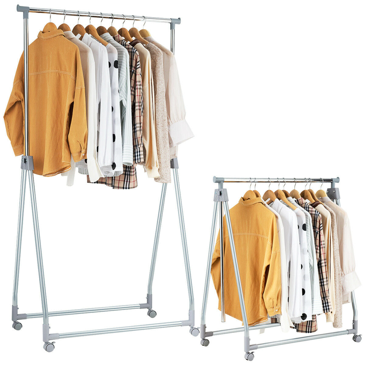 Adjustable Extendable Foldable Heavy-Duty Garment Rack with Hanging Rod and Wheels for Easy Mobility