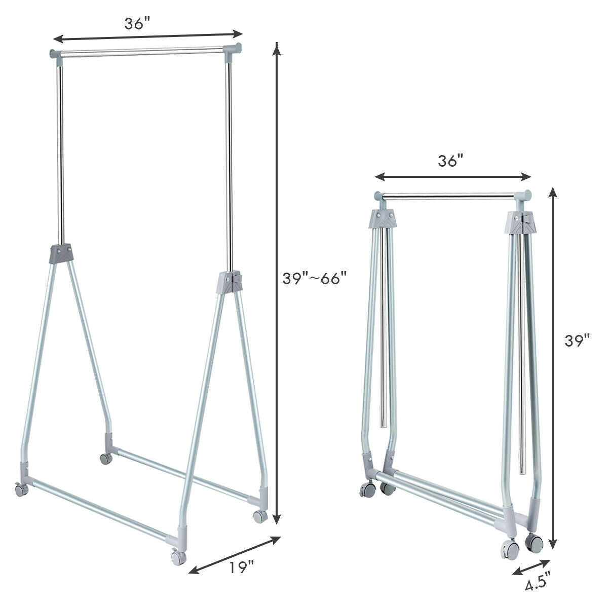 Adjustable Extendable Foldable Heavy-Duty Garment Rack with Hanging Rod and Wheels for Easy Mobility