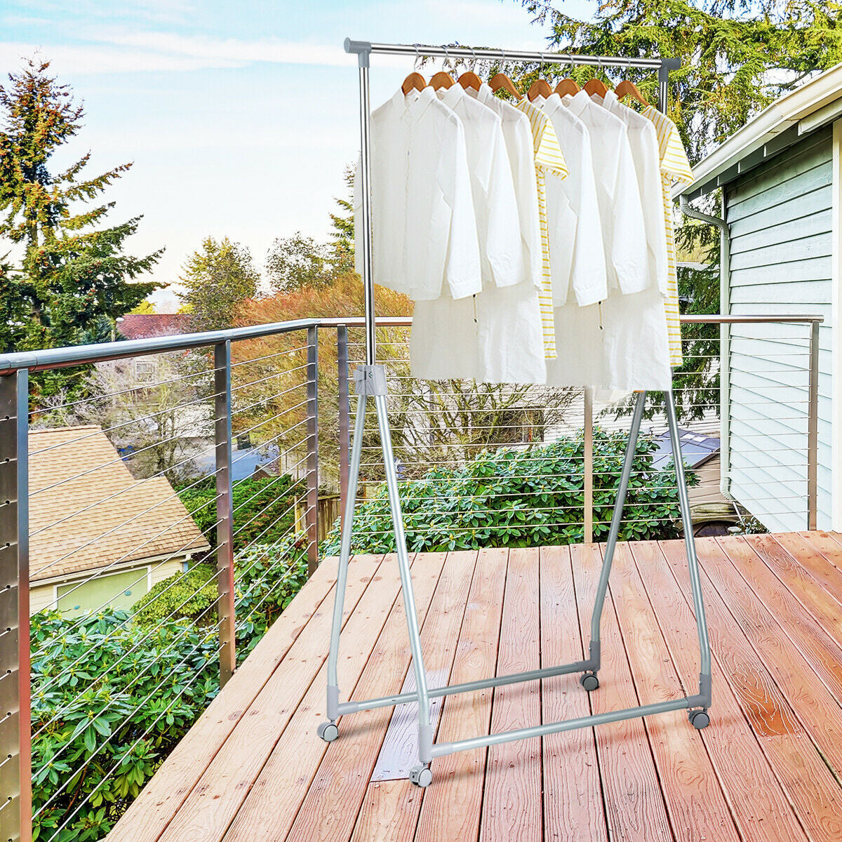 Adjustable Extendable Foldable Heavy-Duty Garment Rack with Hanging Rod and Wheels for Easy Mobility