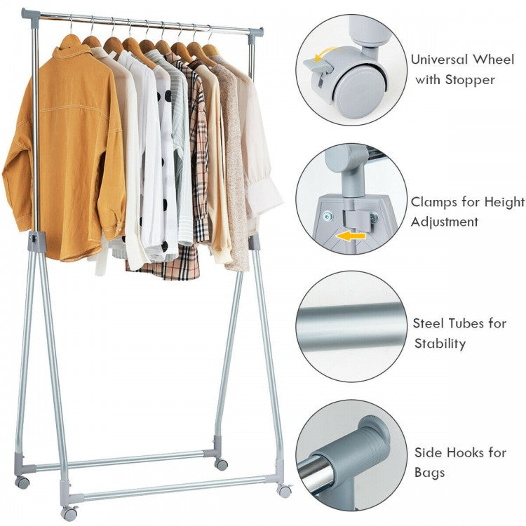 Adjustable Extendable Foldable Heavy-Duty Garment Rack with Hanging Rod and Wheels for Easy Mobility