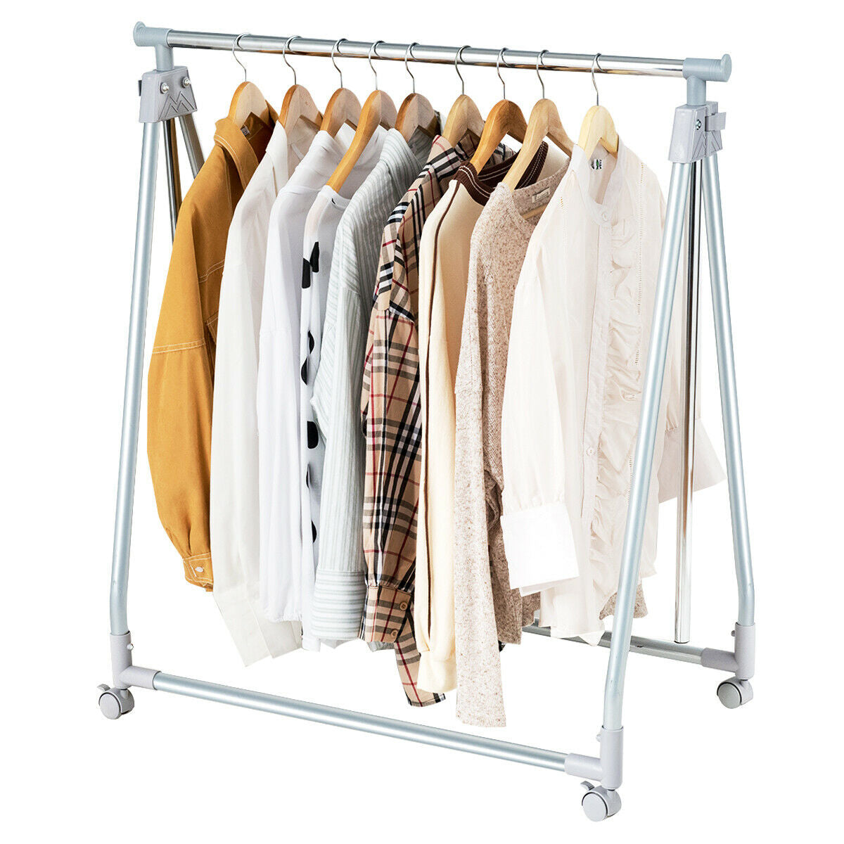 Adjustable Extendable Foldable Heavy-Duty Garment Rack with Hanging Rod and Wheels for Easy Mobility