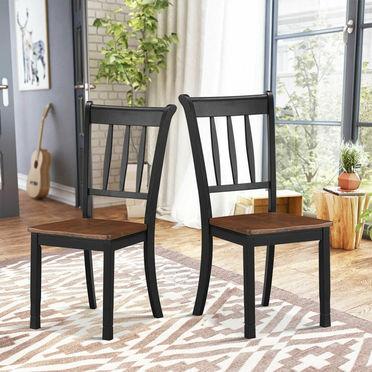 Set of 2 Whitesburg Spindle Back Dining Chairs with Solid Wood Frame and Black Finish