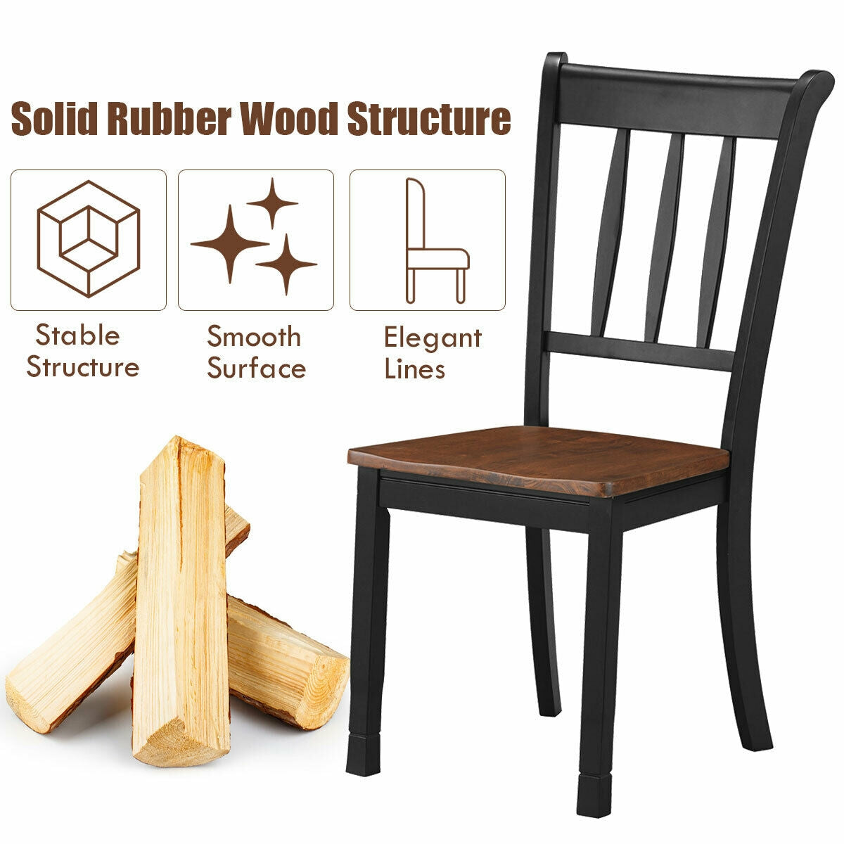 Set of 2 Whitesburg Spindle Back Dining Chairs with Solid Wood Frame and Black Finish