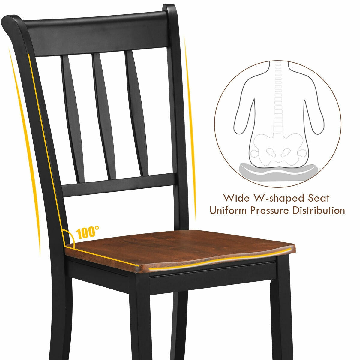 Set of 2 Whitesburg Spindle Back Dining Chairs with Solid Wood Frame and Black Finish