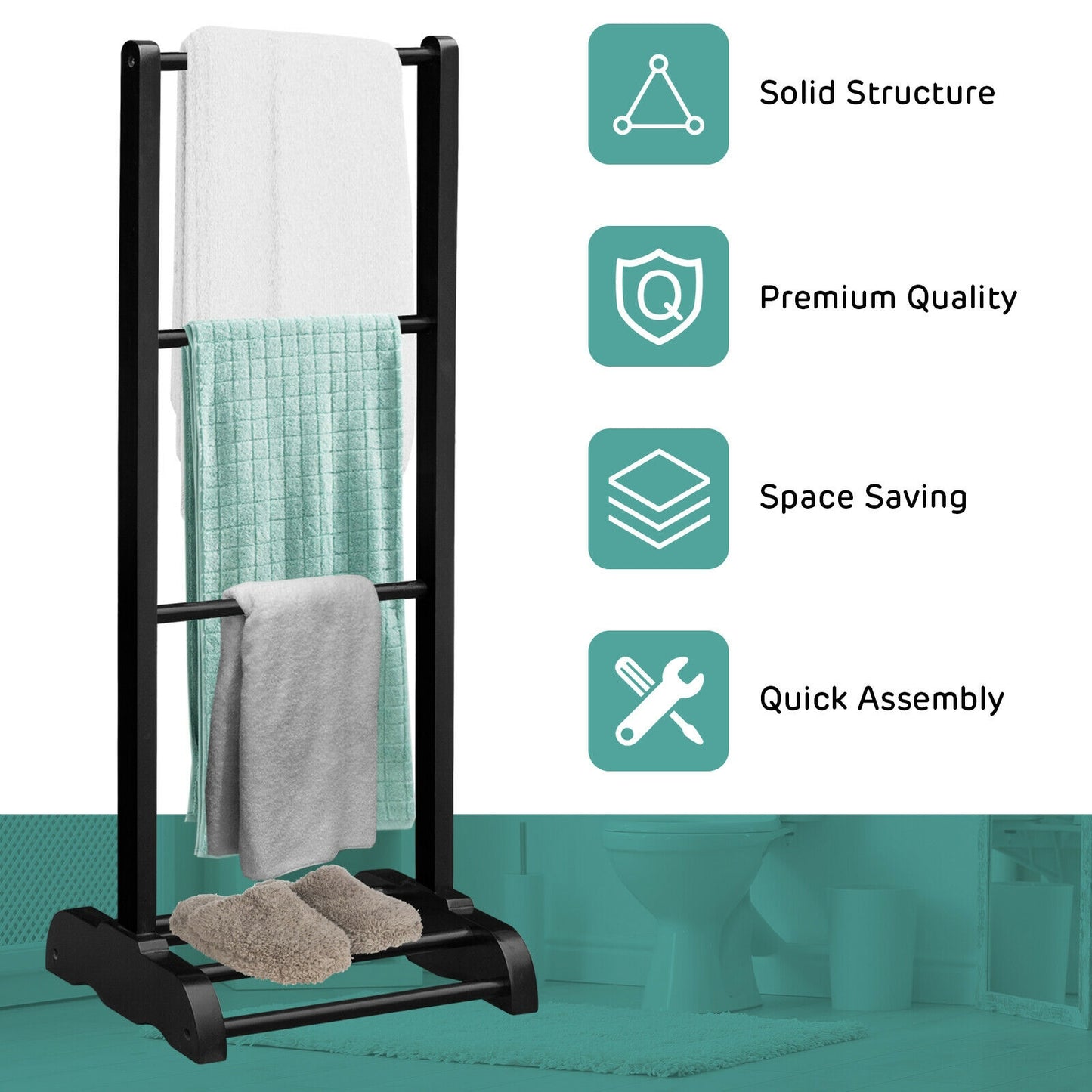 Freestanding Acacia Wood 3 Tier Towel Rack with Bottom Shelf