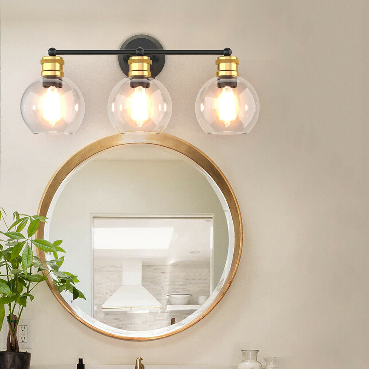 Elegant 3 Light Bubbled Glass Vanity Sconce with Antique Gold Accents