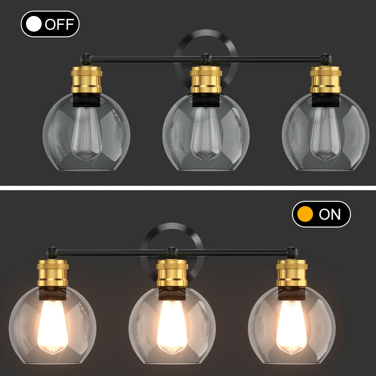 Elegant 3 Light Bubbled Glass Vanity Sconce with Antique Gold Accents