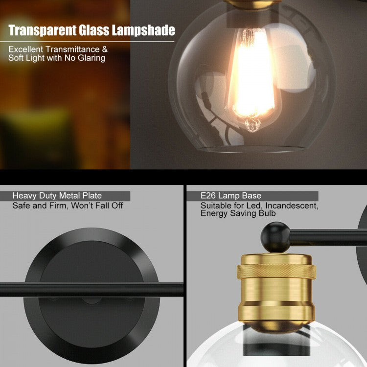 Elegant 3 Light Bubbled Glass Vanity Sconce with Antique Gold Accents