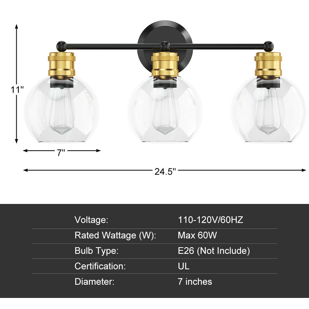 Elegant 3 Light Bubbled Glass Vanity Sconce with Antique Gold Accents