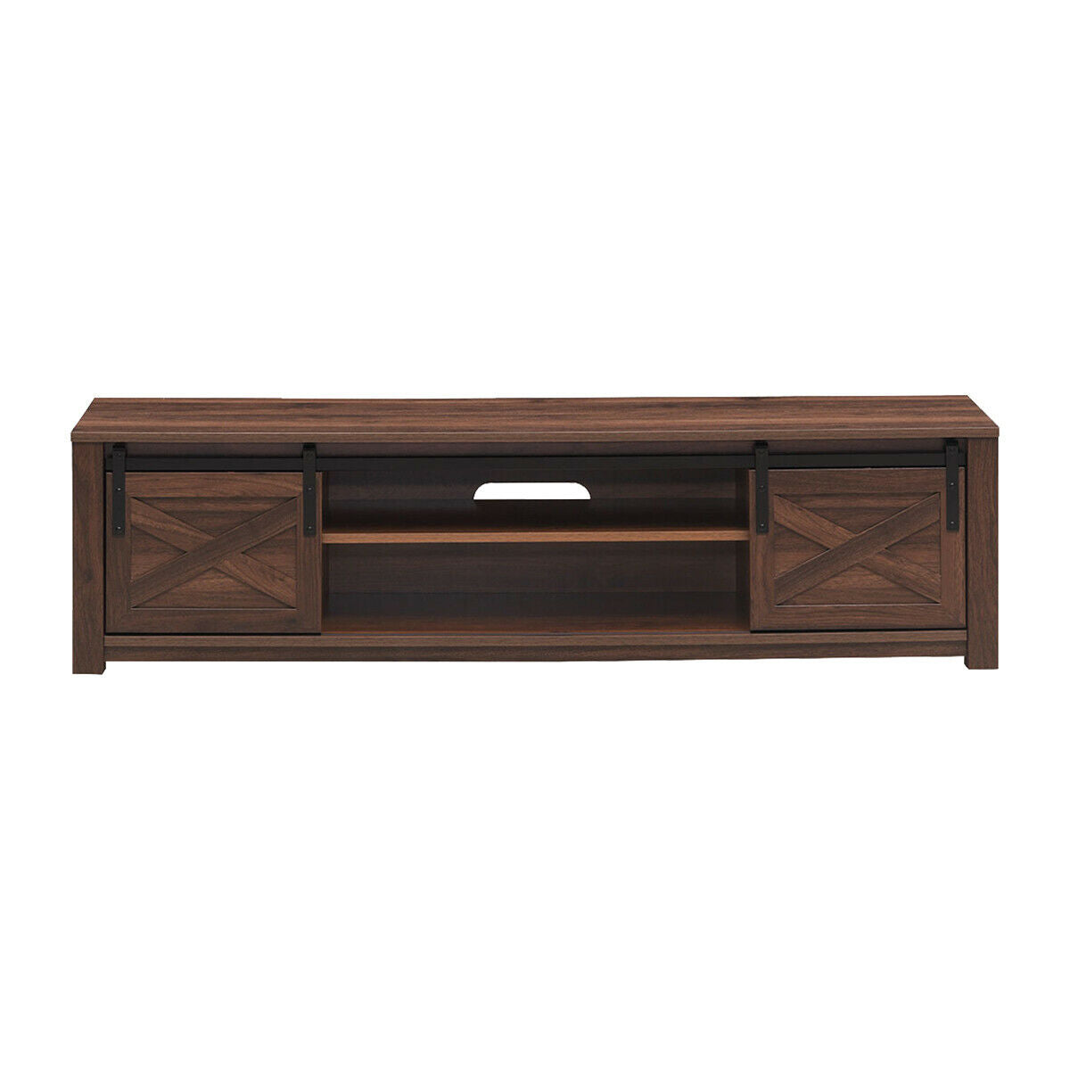 Sliding Barn Door TV Stand with Adjustable Shelves for TVs up to 65 Inches - Brown