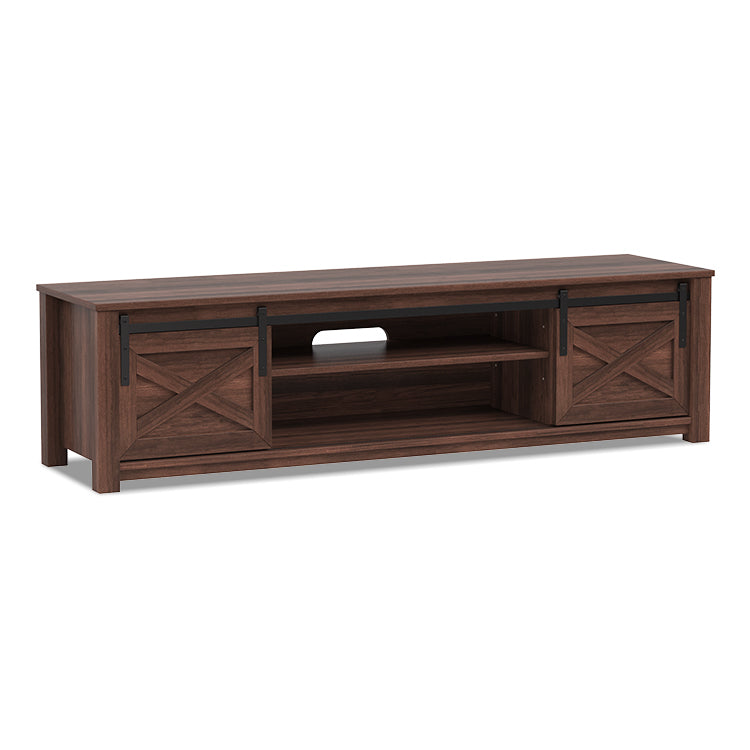 Sliding Barn Door TV Stand with Adjustable Shelves for TVs up to 65 Inches - Brown