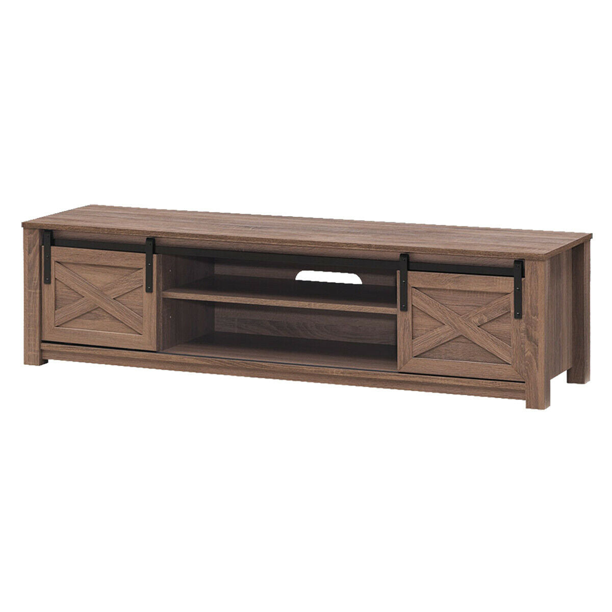 Sliding Barn Door TV Stand with Adjustable Shelves for TVs up to 65 Inches - Walnut