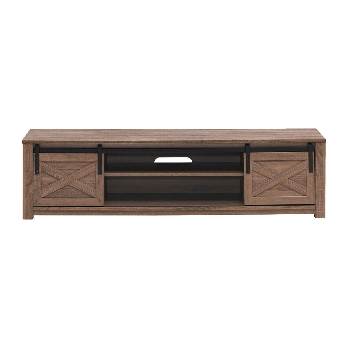 Sliding Barn Door TV Stand with Adjustable Shelves for TVs up to 65 Inches - Walnut
