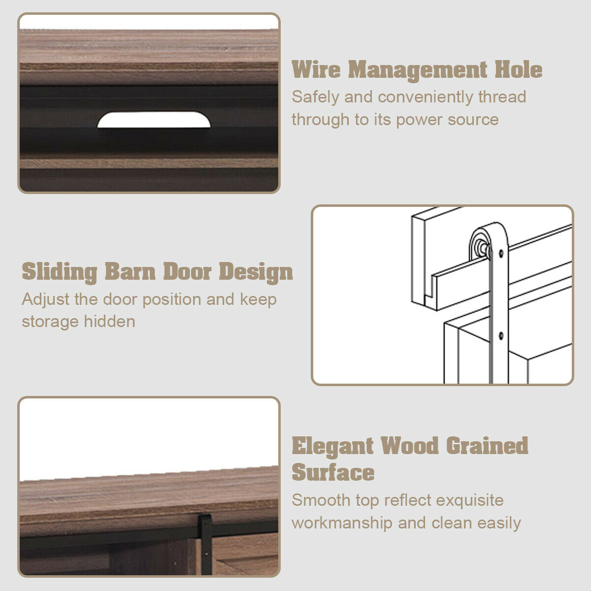 Sliding Barn Door TV Stand with Adjustable Shelves for TVs up to 65 Inches - Walnut