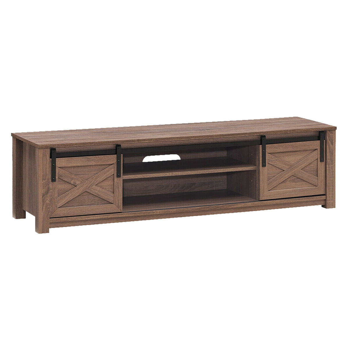 Sliding Barn Door TV Stand with Adjustable Shelves for TVs up to 65 Inches - Walnut