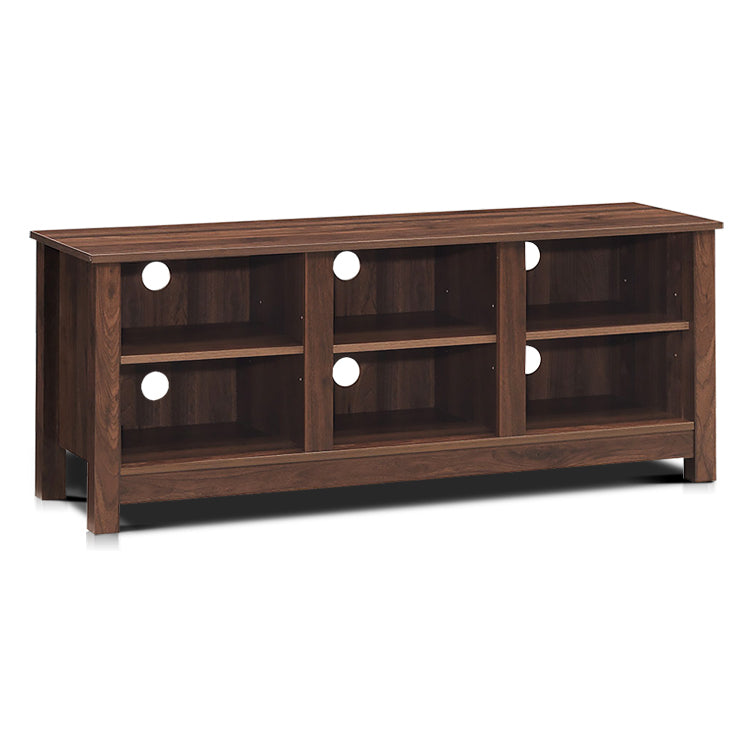 Mid-Century TV Stand for TVs up to 60 Inches with Open Shelves and Cable Management in Brown