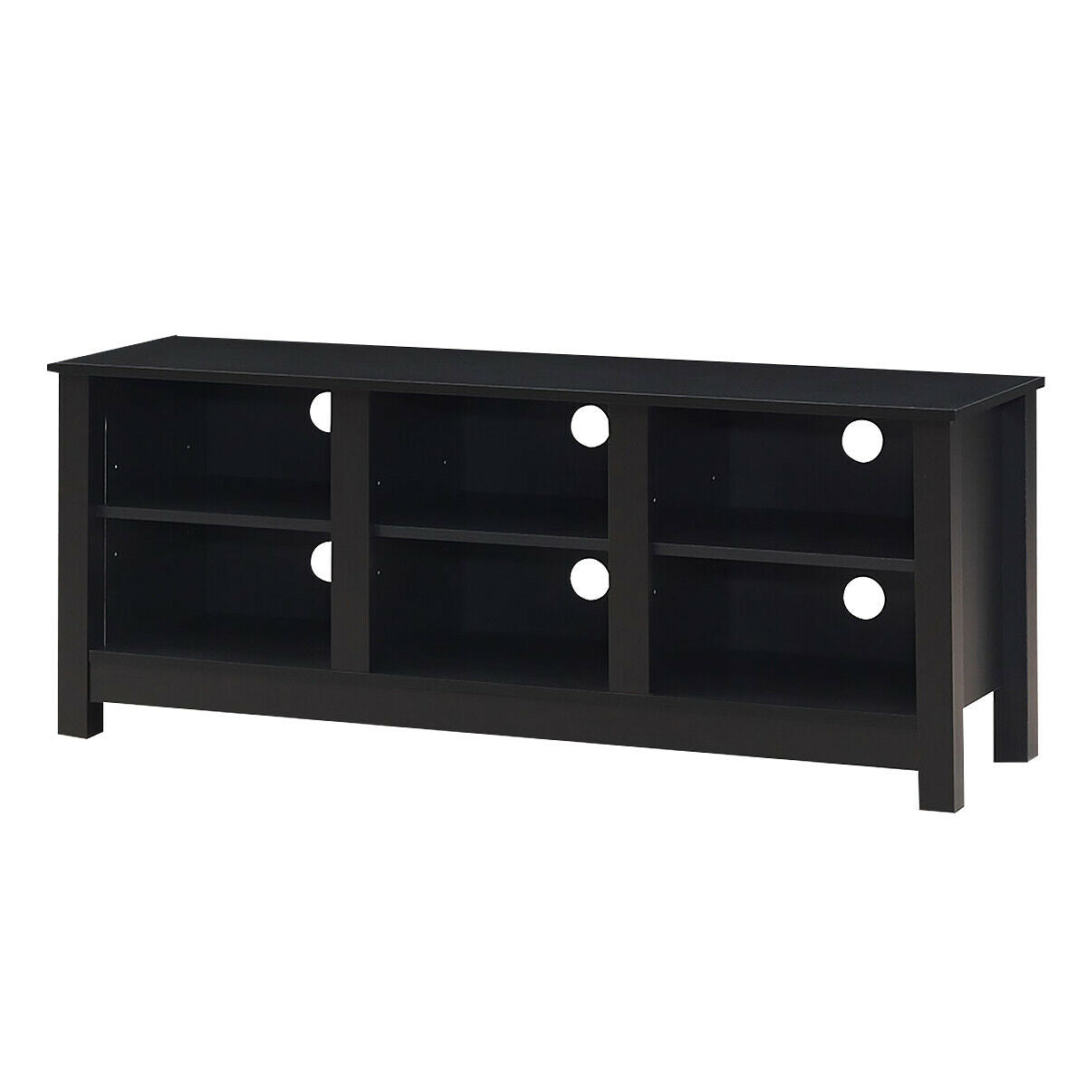 Mid-Century TV Stand for TVs up to 60 Inches with Open Shelves and Cable Management in Black