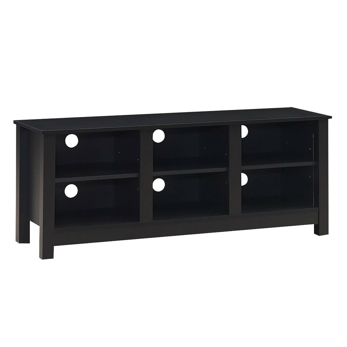 Mid-Century TV Stand for TVs up to 60 Inches with Open Shelves and Cable Management in Black