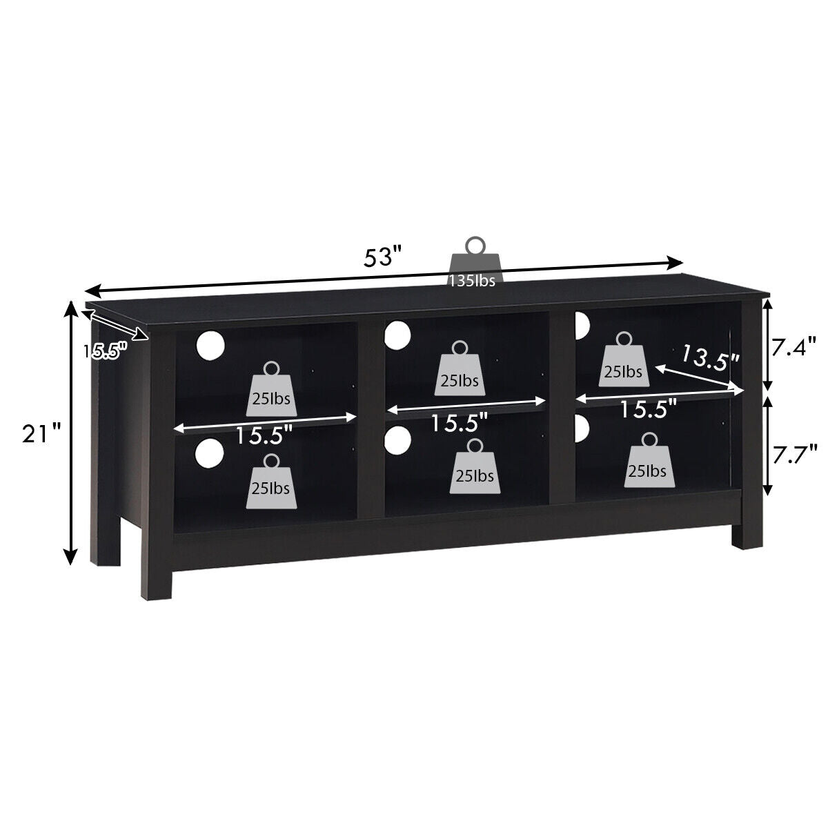 Mid-Century TV Stand for TVs up to 60 Inches with Open Shelves and Cable Management in Black