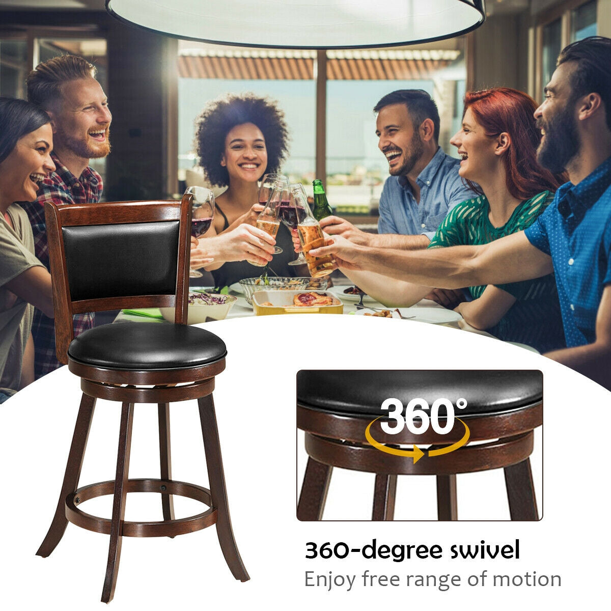 24 Inch Swivel Counter Stools with Upholstered Seats