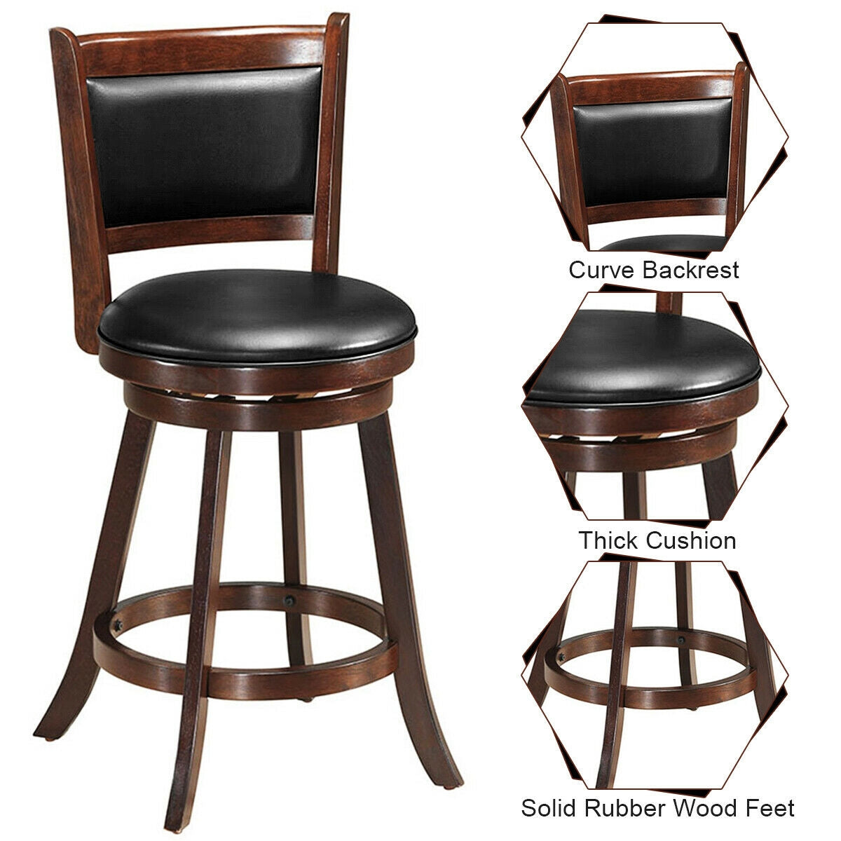 24 Inch Swivel Counter Stools with Upholstered Seats