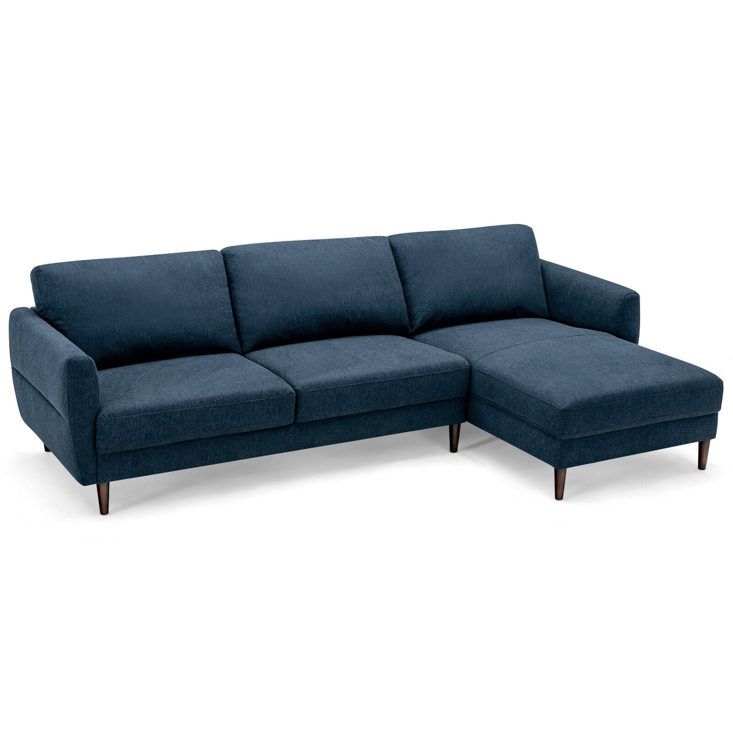 Modern L Shaped Sectional Sofa with Chaise Lounge and Solid Wood Legs in Navy