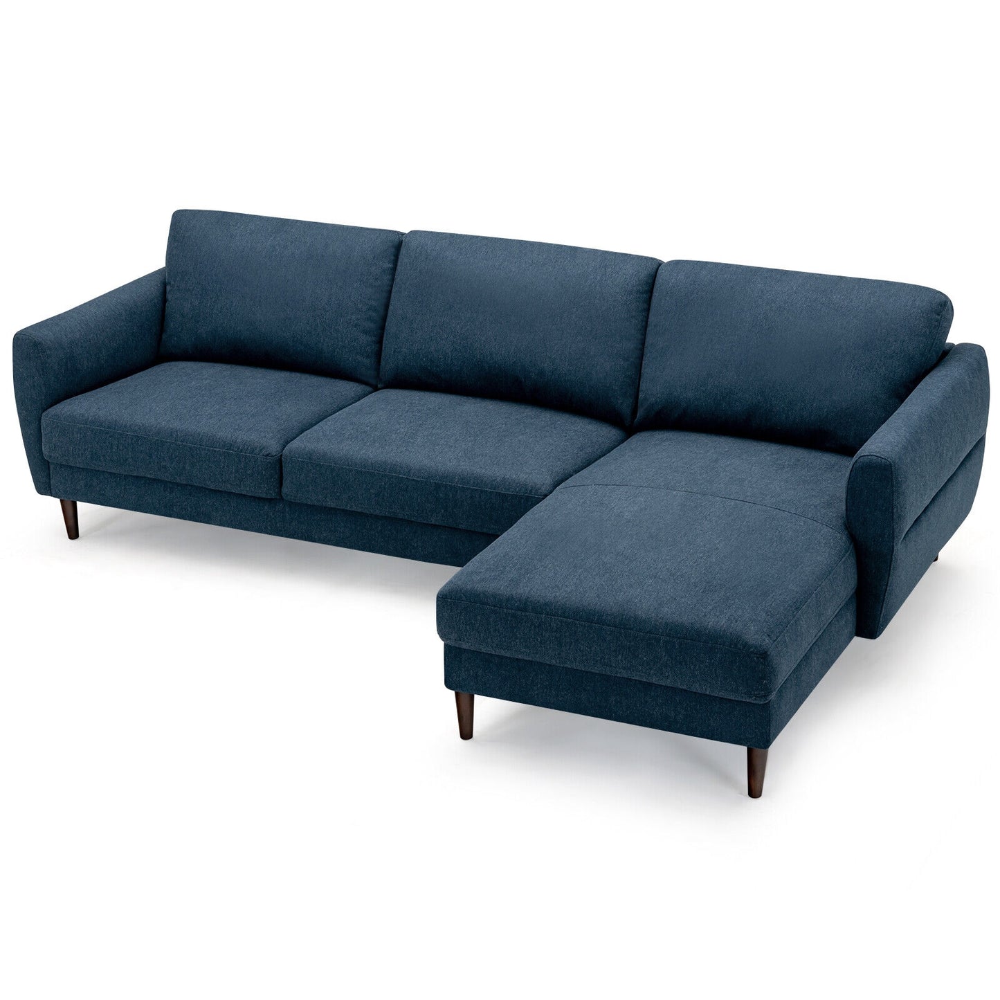 Modern L Shaped Sectional Sofa with Chaise Lounge and Solid Wood Legs in Navy