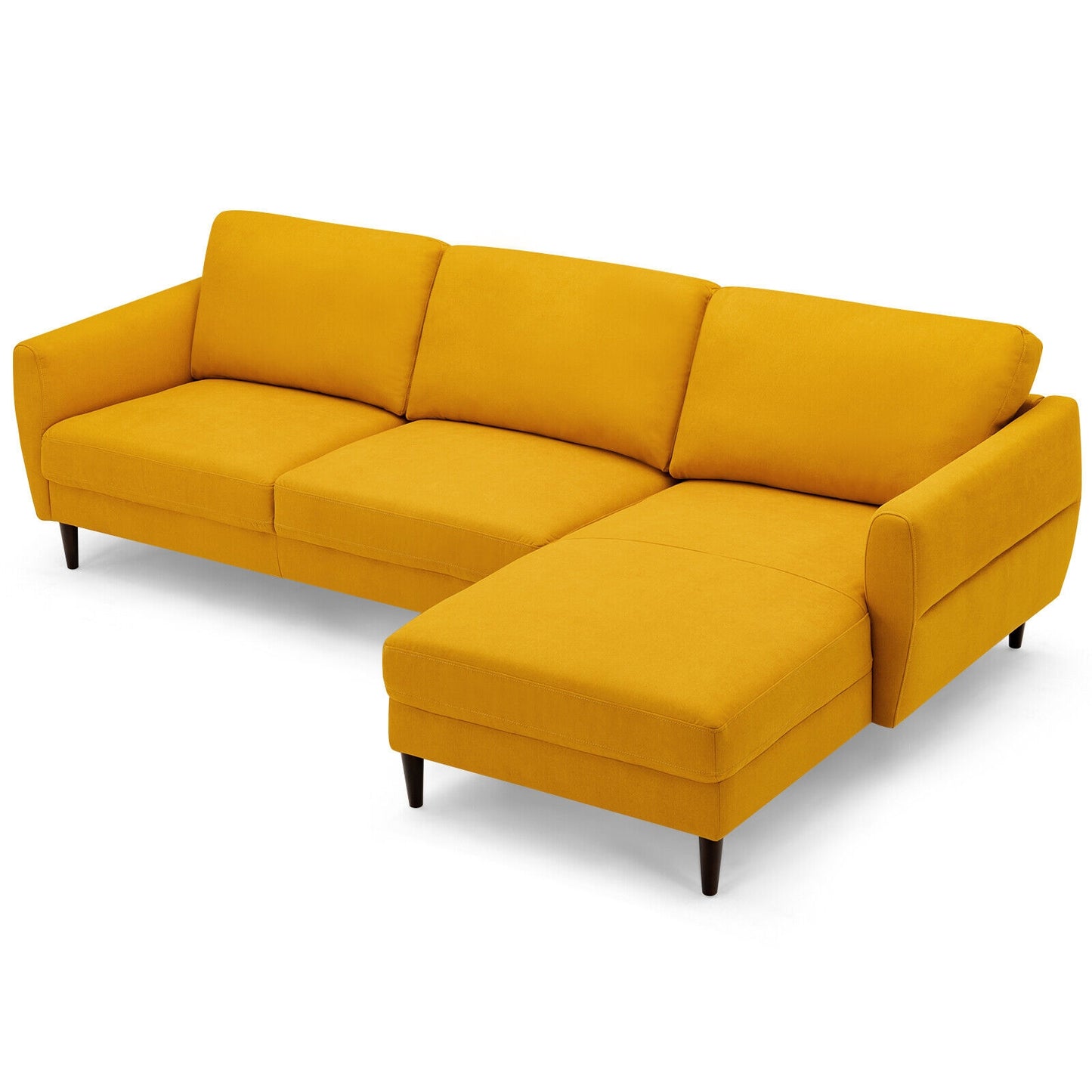 Modern L Shaped Sectional Sofa with Chaise Lounge and Solid Wood Legs in Yellow