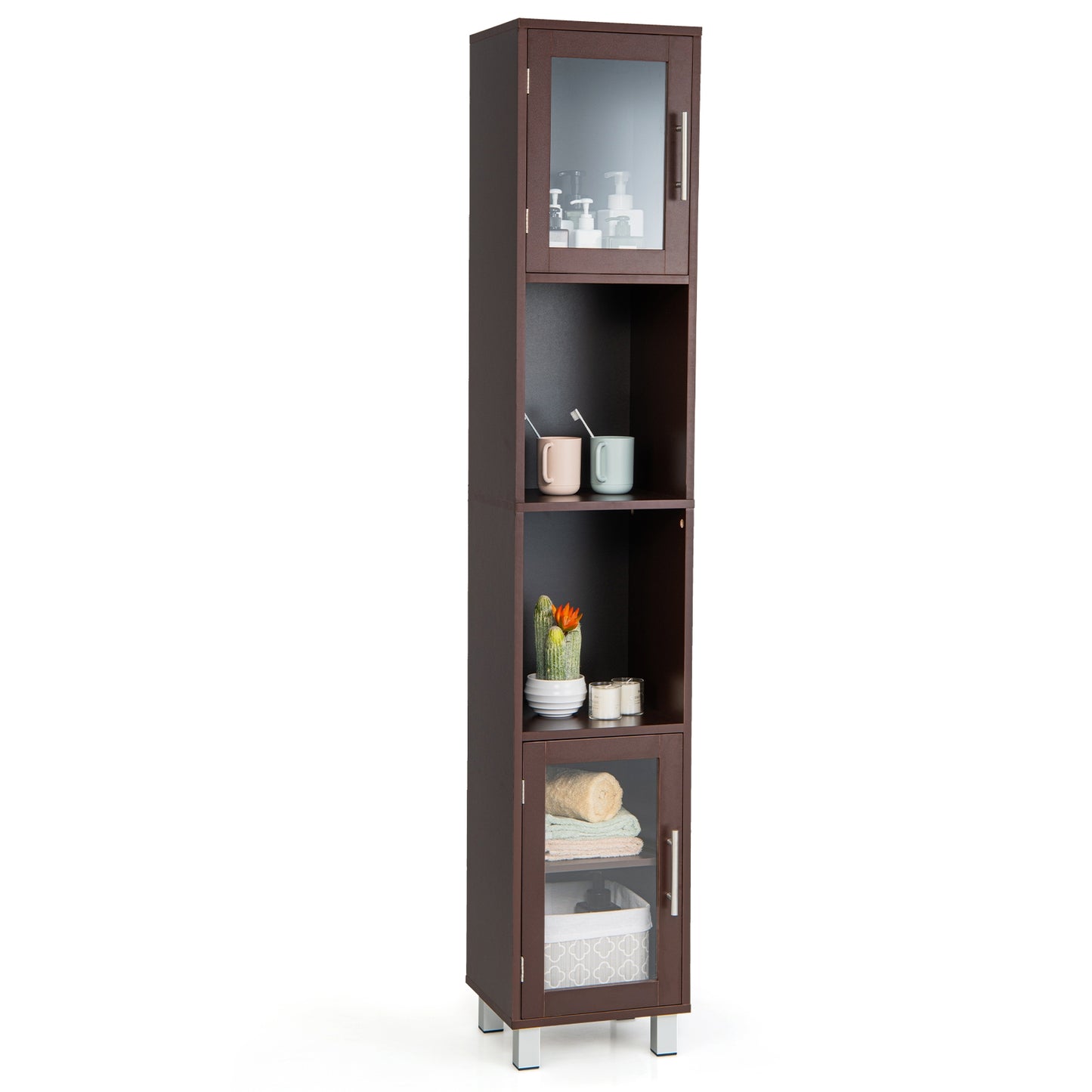 71" Tall Bathroom Storage Cabinet with Display Shelves & Organizer for Bedroom