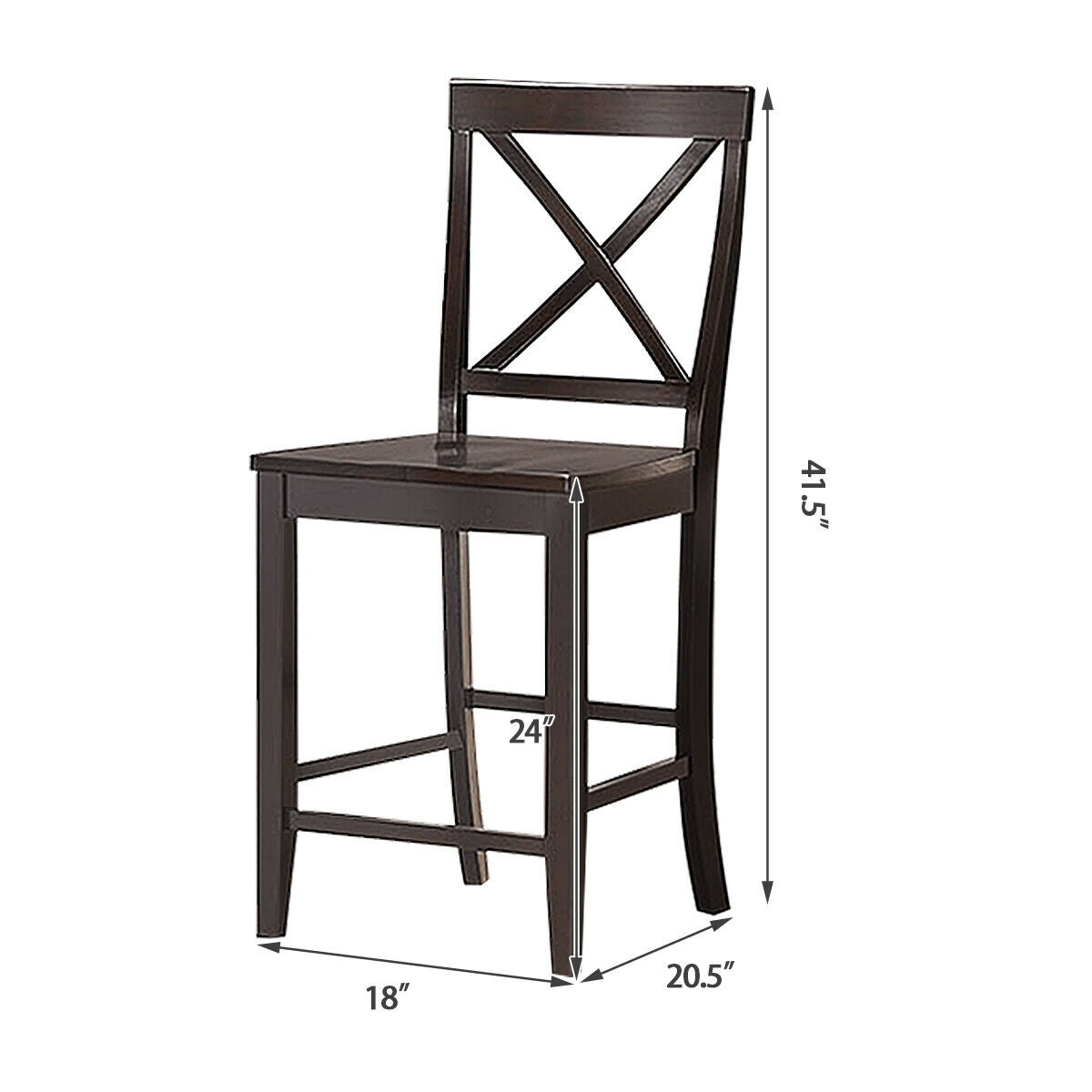 24 Inch Kitchen Chairs with Rubber Wood Frame and Comfortable Seat, Set of 2