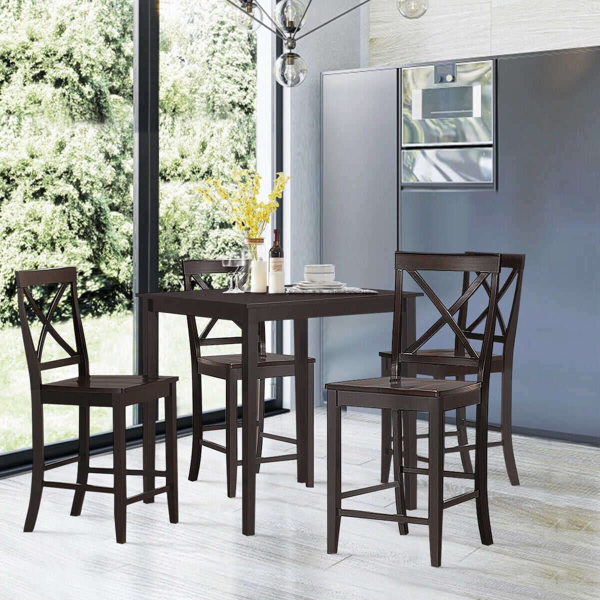 24 Inch Kitchen Chairs with Rubber Wood Frame and Comfortable Seat, Set of 2