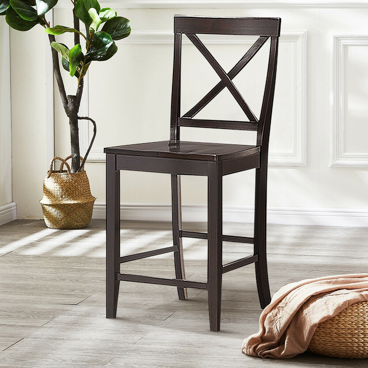 24 Inch Kitchen Chairs with Rubber Wood Frame and Comfortable Seat, Set of 2
