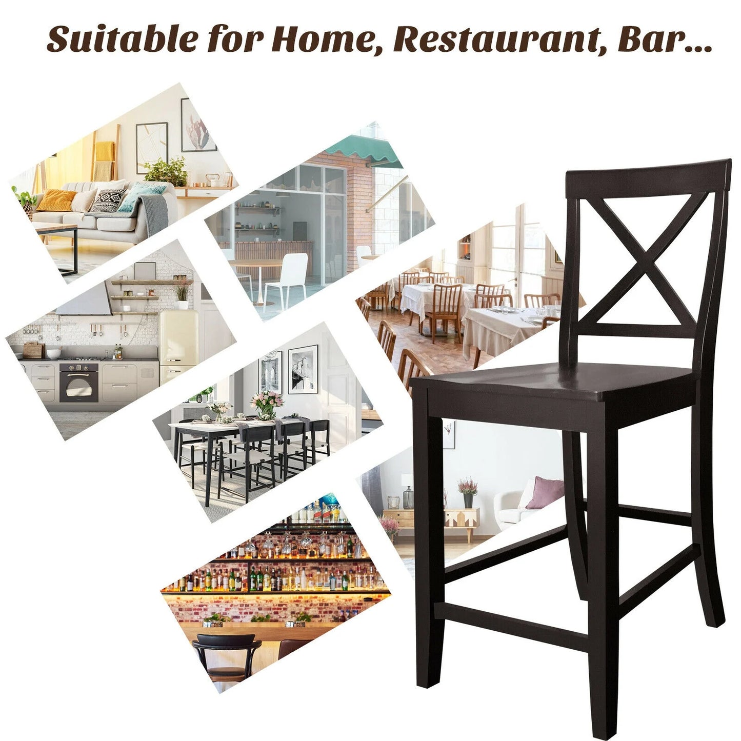 24 Inch Kitchen Chairs with Rubber Wood Frame and Comfortable Seat, Set of 2