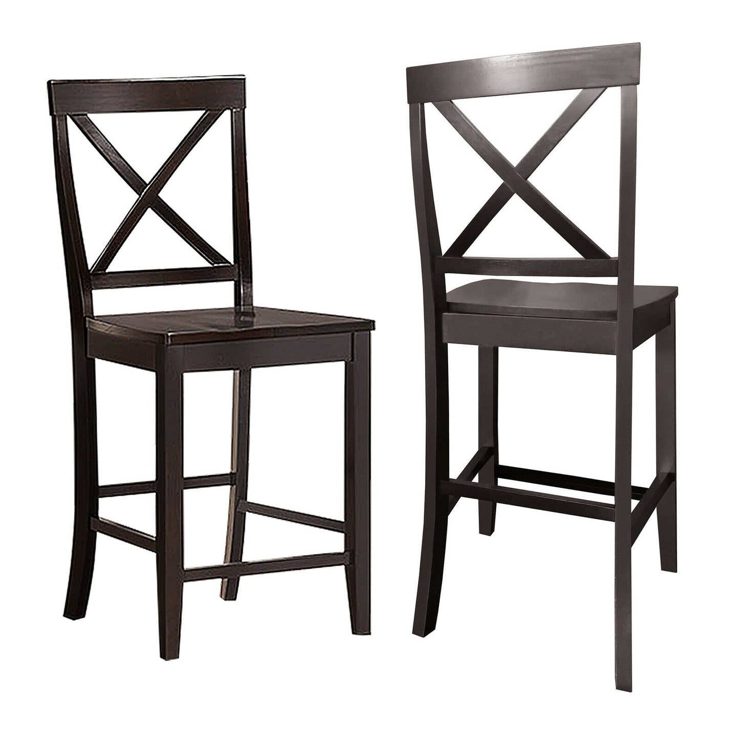 24 Inch Kitchen Chairs with Rubber Wood Frame and Comfortable Seat, Set of 2