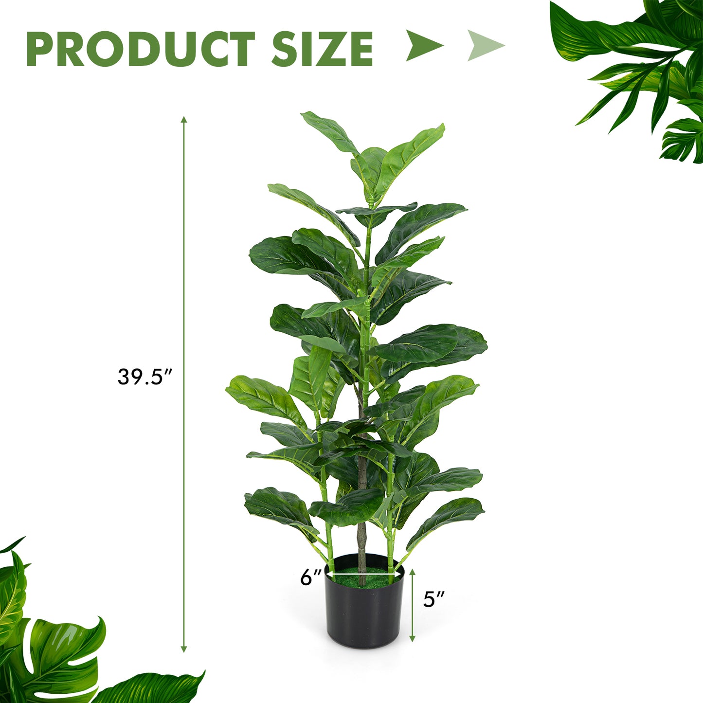 2 Pack Lifelike Artificial Fiddle Leaf Fig Trees for Home & Garden Décor